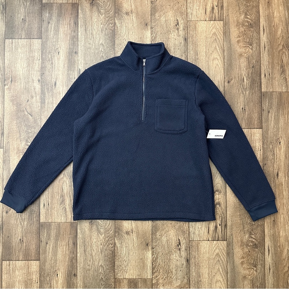 Sonoma Men’s Navy Half-Zip Soft Sweater Fleece Jacket Size XL NEW